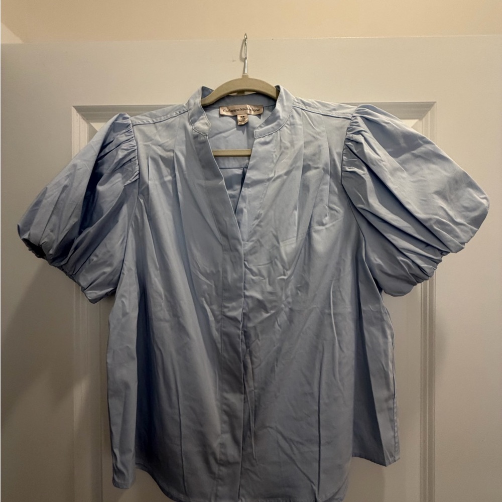 Catherine Malandrino Sky Blue Puff Sleeve Blouse